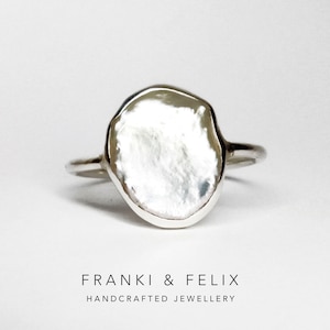 Dainty Baroque Pearl Birthstone Rings with Unique Keshi Pearl, Bezel Set, Sustainably-Farmed, Bridal Jewelry Gift For Her, 21st Birthday