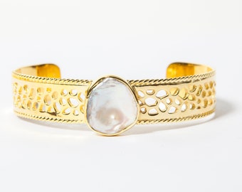 Unique Gold Plated Pearl Bracelet, Adjustable Design Braided Bracelet, Dainty Grandma Gift, Lawyer Gift Cuff Bracelet, Handmade Jewelry