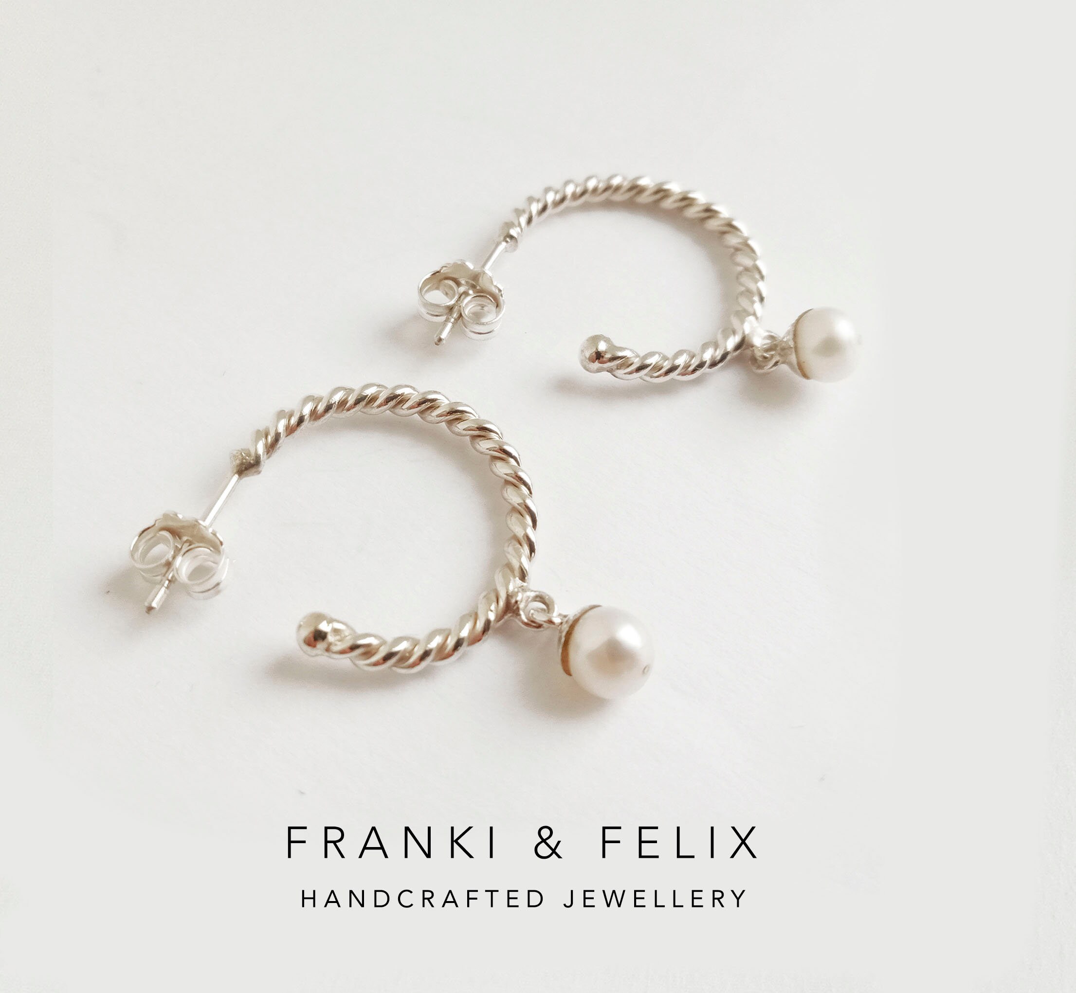 Dainty Pearl Silver Huggie Hoop Earrings, Small Twist Sterling Bridal Earrings with Drop Mini Seed Pearl Jewelry, Etsy Seller, Gift For Her
