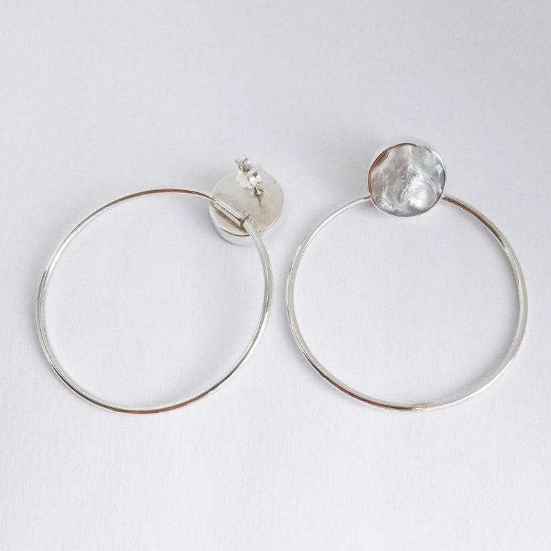 Funky Bridal Silver Hoop Earrings, Summer Jewelry, Sterling Silver, Best Seller, June Birthstone, Bridesmaid Earrings, Baroque Pearl Jewelry image 5