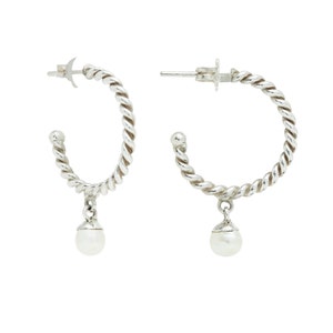 Boucles d'oreilles fines perle, Huggie Hoops avec gouttes de perles, petites boucles d'oreilles de mariée en argent, boucles d'oreilles de tous les jours, bijoux en perles, best-seller image 3