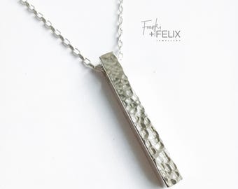 Collar con colgante de barra de plata - Estilo unisex rectangular