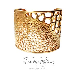 Chunky Gold Cuff Bangle Bracelet: Luxury Coral Ocean Style, Labyrinth Collection Holiday Jewelry