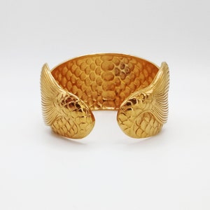 Mermaid Gold Cuff Bracelet, Handmade Ocean Jewelry, Gold Hammered Bangle, Boho Indian Inspired Bracelet, Gift for Her