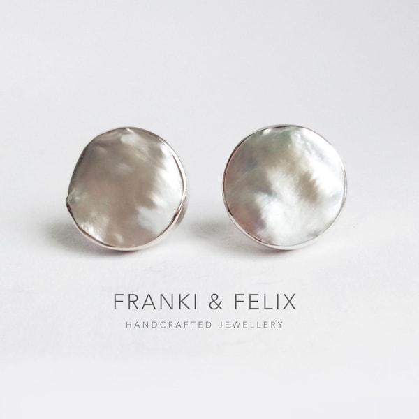 Large Baroque Keshi Pearl Stud Earrings: Sterling Silver 925, 13mm