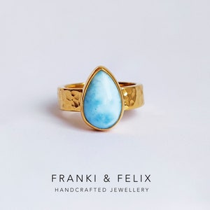 Larimar Pinky Ring, Gold Jewelry For Her, Sterling Silver 925 Gold Plate 18kt Ring, Dainty Minimalist Ring Statement Ring, Blue Birthstone