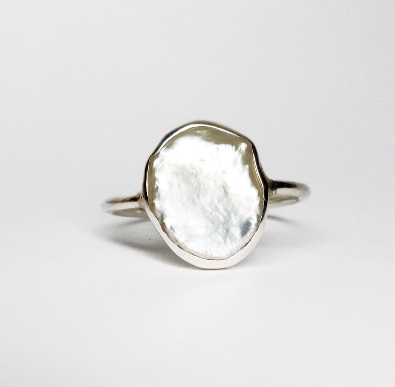 Pearl Dainty Ring, Birthstone Promise Ring, Minimalist Handmade Boho Ring, Baroque Pearl, Bridal Jewelry Gift For Her, Sterling Silver Ring image 5