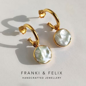 Baroque Pearl Drop Earrings: Gold Vermeil Sterling Silver Huggie Hoops