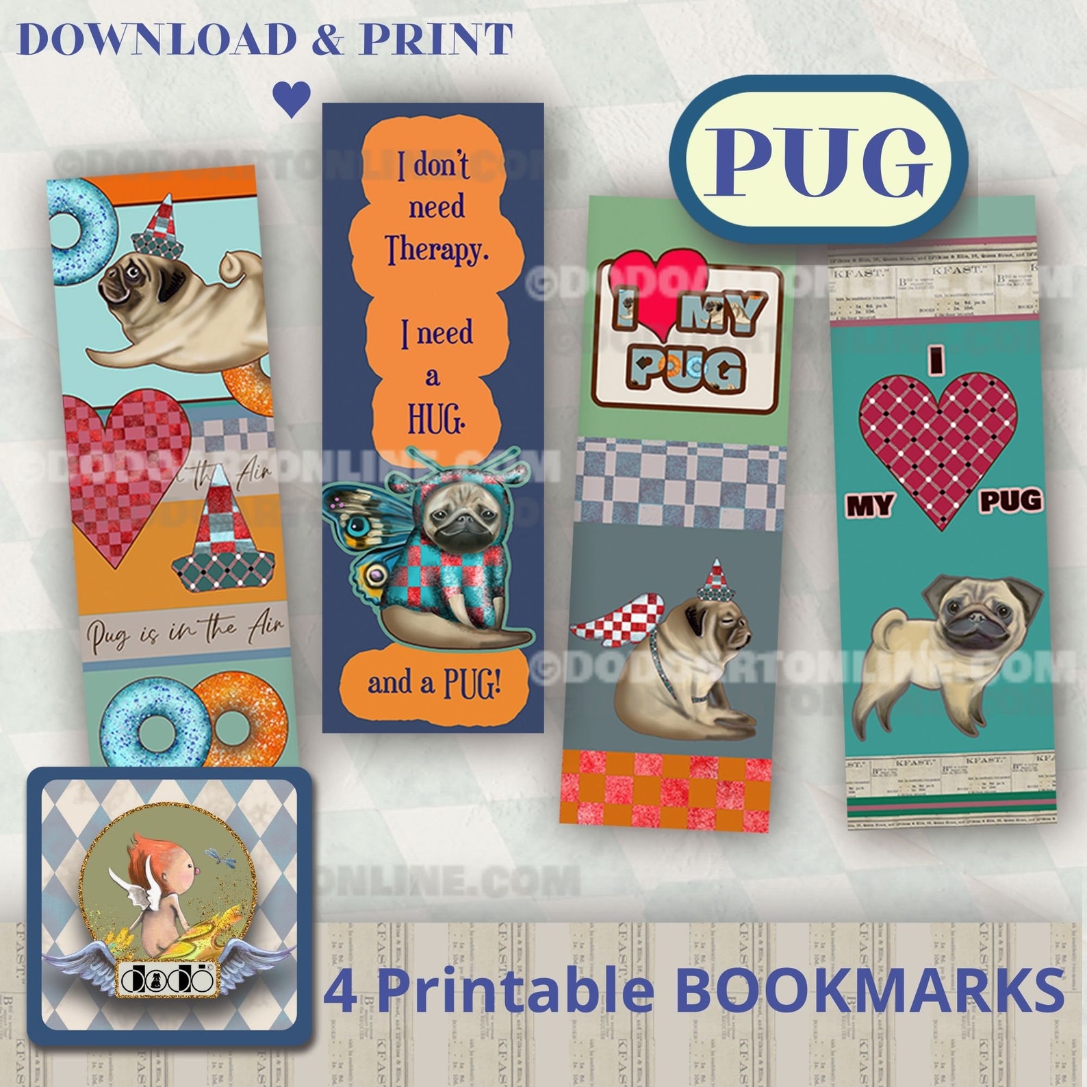 Printable Bookmark Set Cute Pug Dog Lovers Gift Idea | Etsy