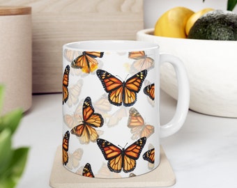 Monarch Butterfly Mug, Butterfly Coffee Mug, Monarch Butterfly Gift, Wallpaper Style, Ceramic Mug 11oz White