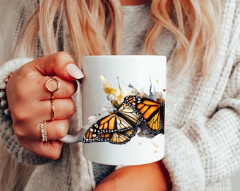 Monarch Butterfly Mug, Butterfly Coffee Mug, Monarch Butterfly Gift, Ceramic Mug 11oz White