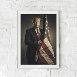 Vintage Donald Trump Holding American Flag | Printable Digital Download