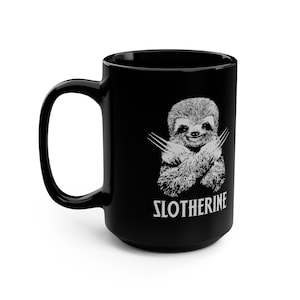 Slotherine Funny Action Hero 15 oz Black Coffee Mug
