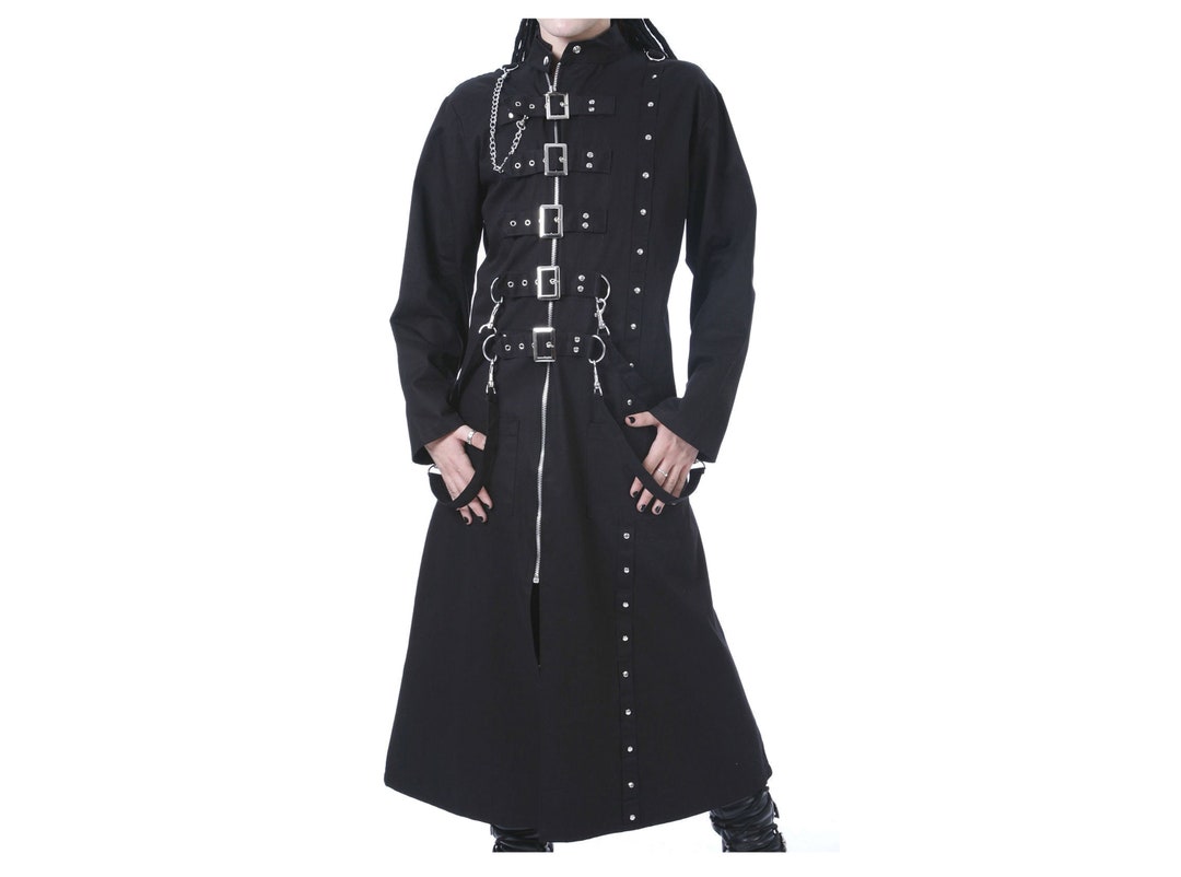 Handmade Long Black BUCKLE Zips Chains Strap TRENCH Coat - Etsy