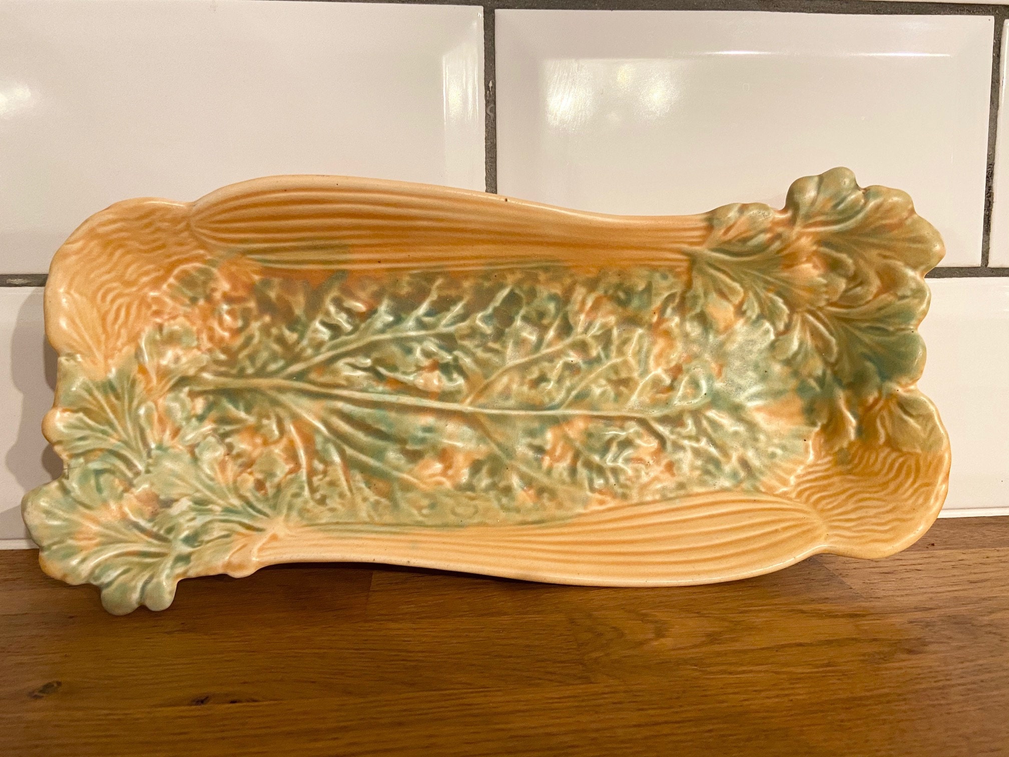 Vieux Plat de Service Rectangulaire Style Majolique