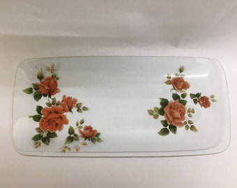 Vintage 60er Jahre florale Glas Servierplatte