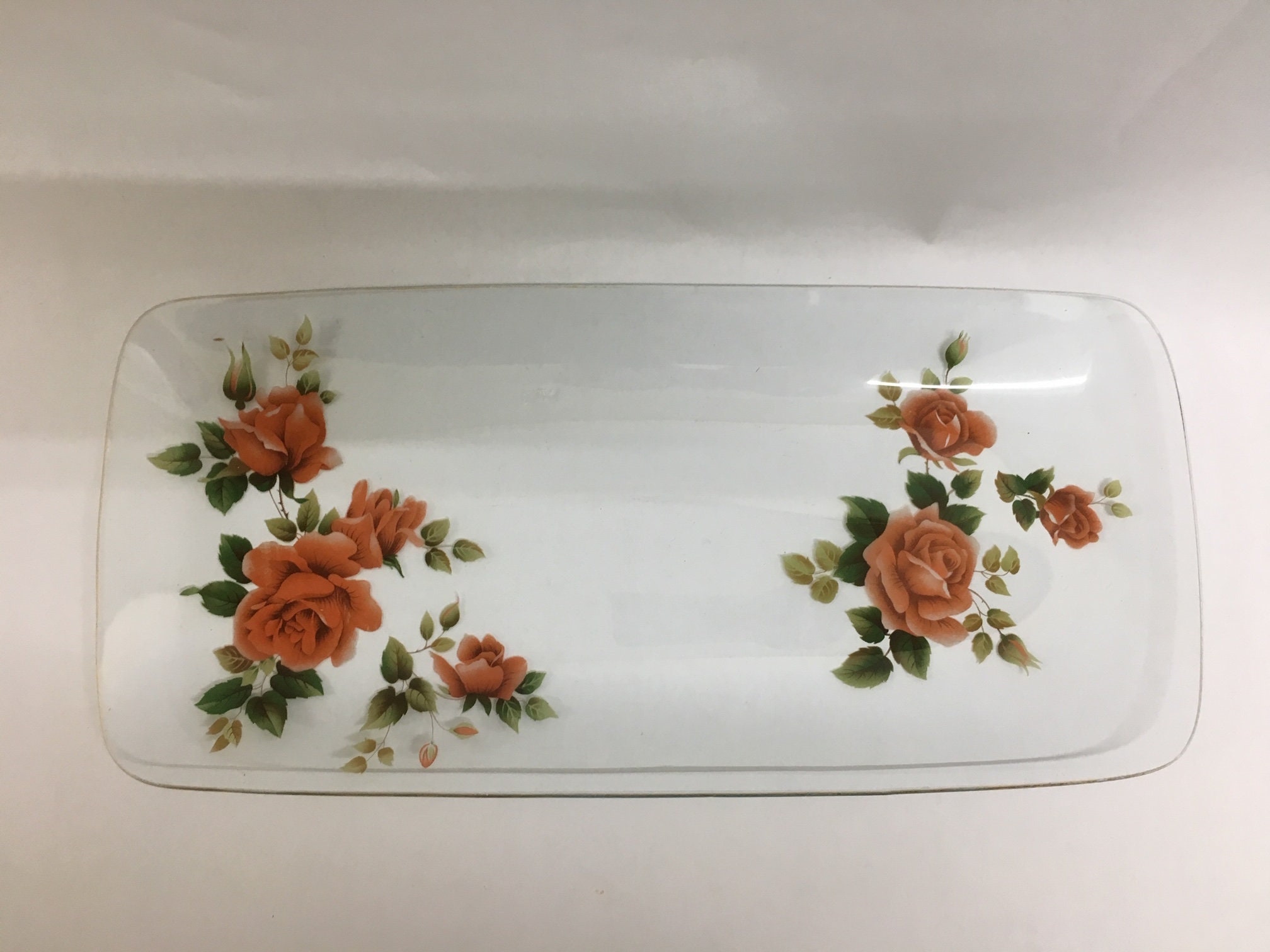Plat de Service en Verre Floral Des Années 1960
