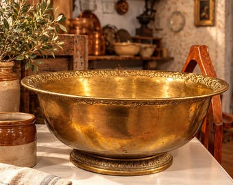 Antieke messing champagnekoeler, extra grote wijnkoeler, vintage Franse ijsemmer, champagnekoeler voor 5-6 flessen, decoratie voor bruiloftsbar
