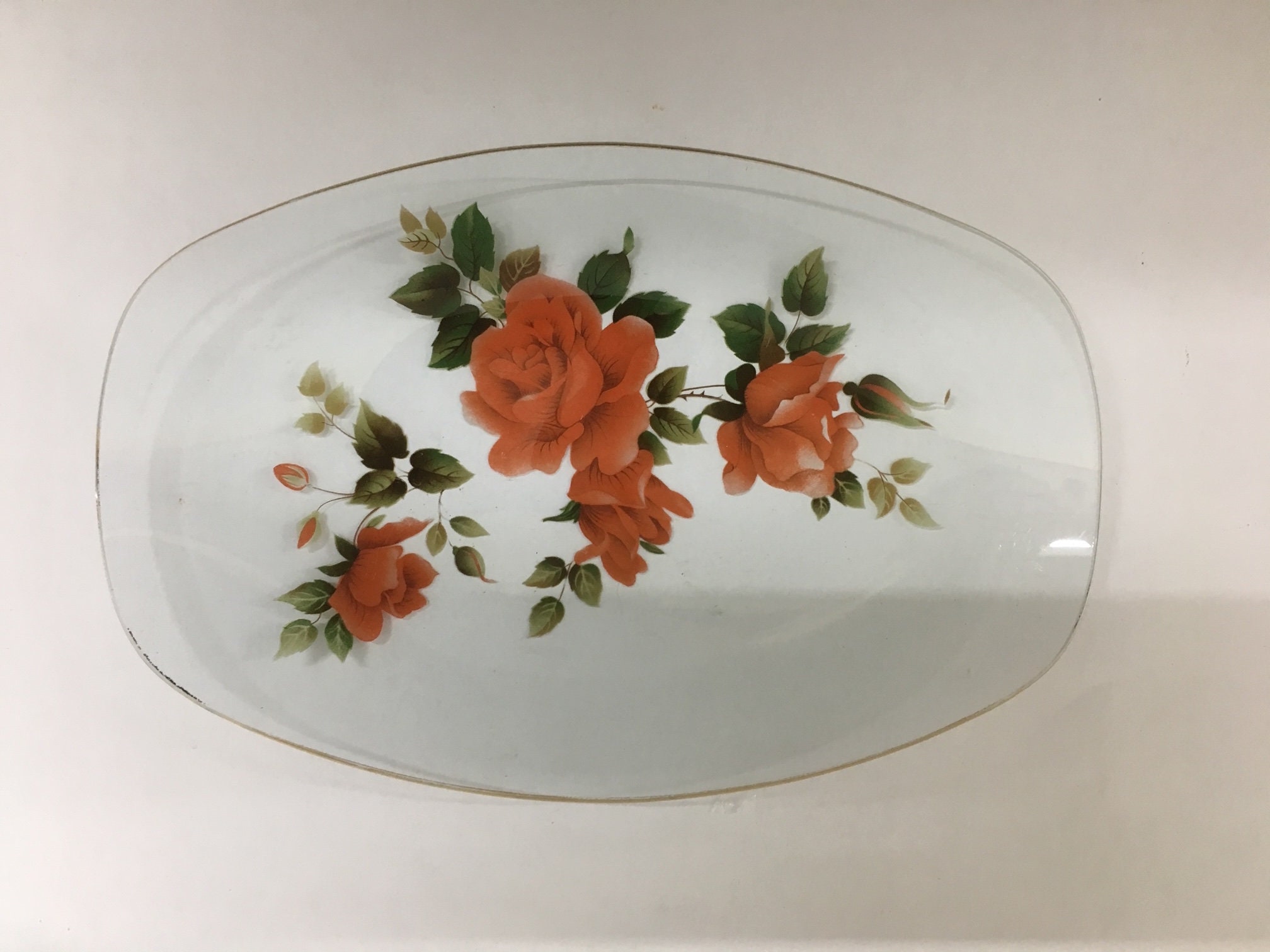 Plat de Service en Verre Floral Des Années 1960