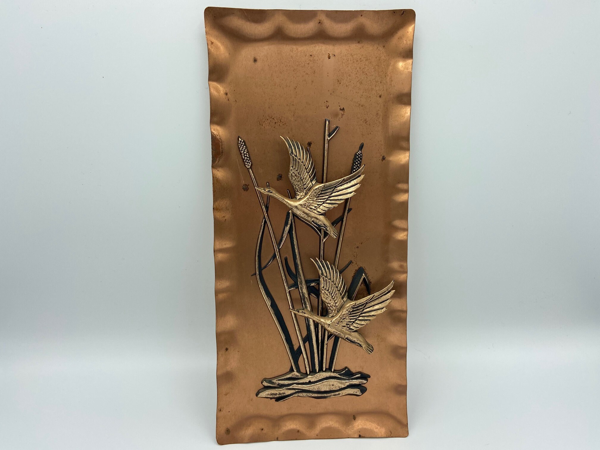 Vieille Plaque de Cuivre Oiseau Volant Art Mural