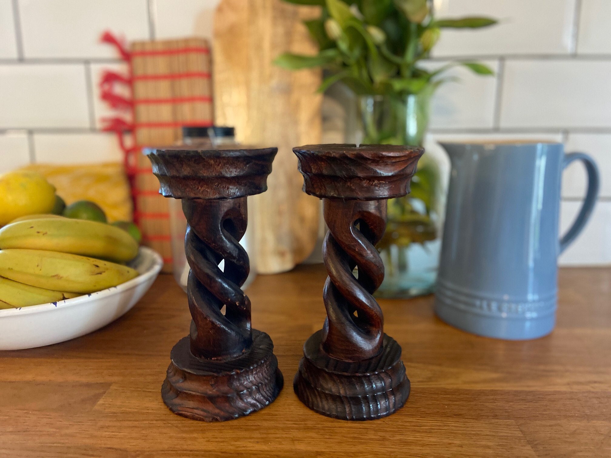 Bâtons de Bougie Français Rustiques et Vintage en Bois Tourné à La Main