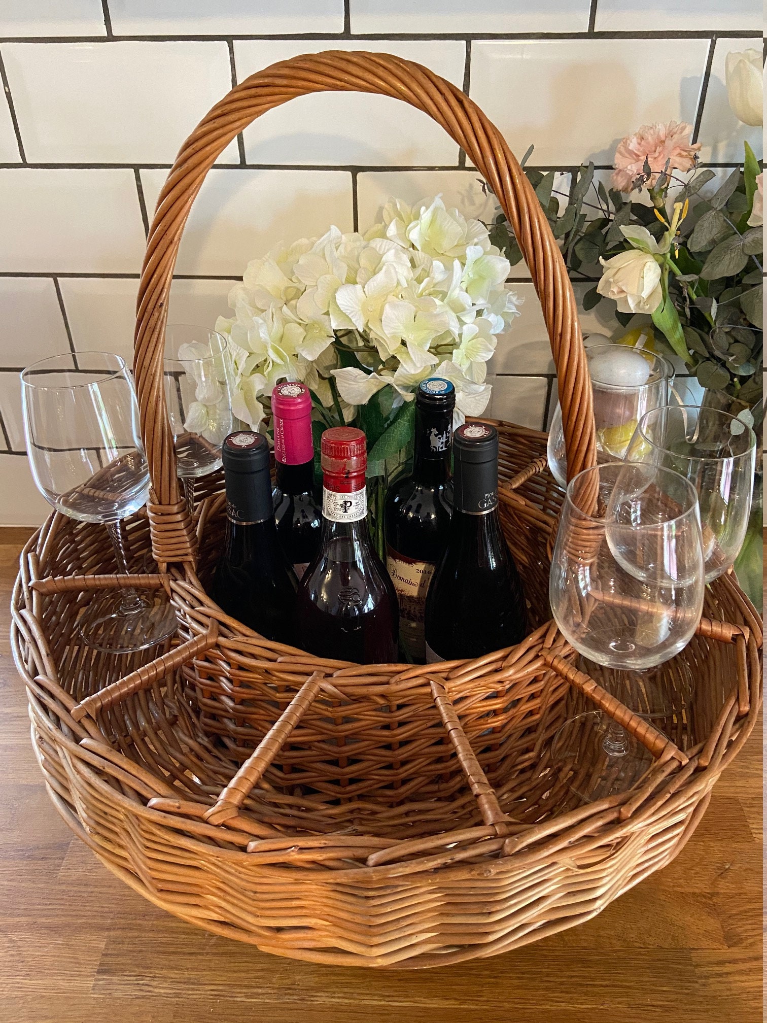 Extra Large Unique Vintage French Picnic Basket Bottle Carrier Etsy