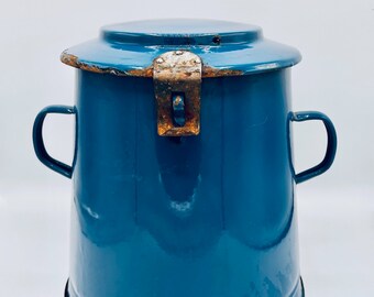 Seltener und einzigartiger blauer Vintage Emaille Behälter aus dem ehemaligen Jugoslawien - Large