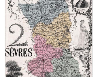 Antique French Regional Map | Deux-Sèvres | Vintage 1800s Map Print | French Wall Decor - Digital download