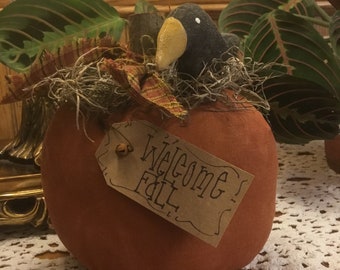 Handmade Primitive Pumpkin Decor, Crow, Fall Farmhouse Decor