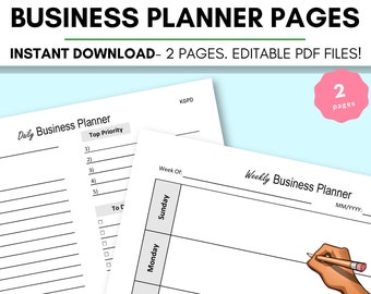 Business Planner Pages: Plan Our Your Daily And Weekly Tasks. List Products You Make And Marketing Strategy. Editable PDF. Instant Download.