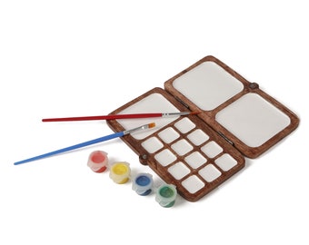 Portable Wooden Color Palette Tray / Case for 12 Watercolors or Poster Colors: Perfect Gift for Artists and Painter | Colour Mixing Tray