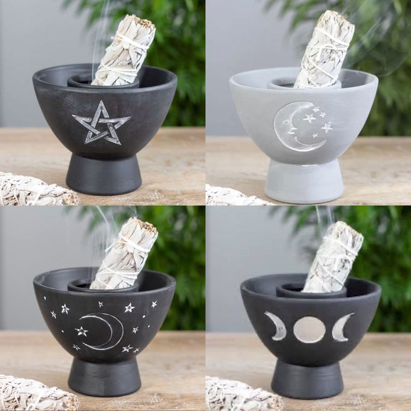 Smudge Bowl with Moon and Stars Design in Grey or Black