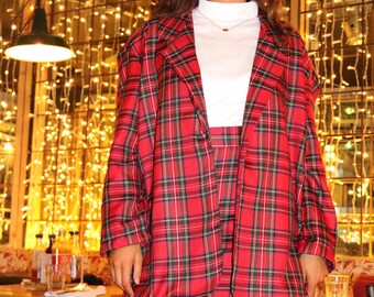 red tartan blazer