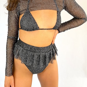 Black Sparkle Frill High waisted Hot Pants