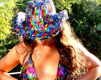 Rainbow Sequin Cowboy Hat Handmade in UK LIMITED EDITION