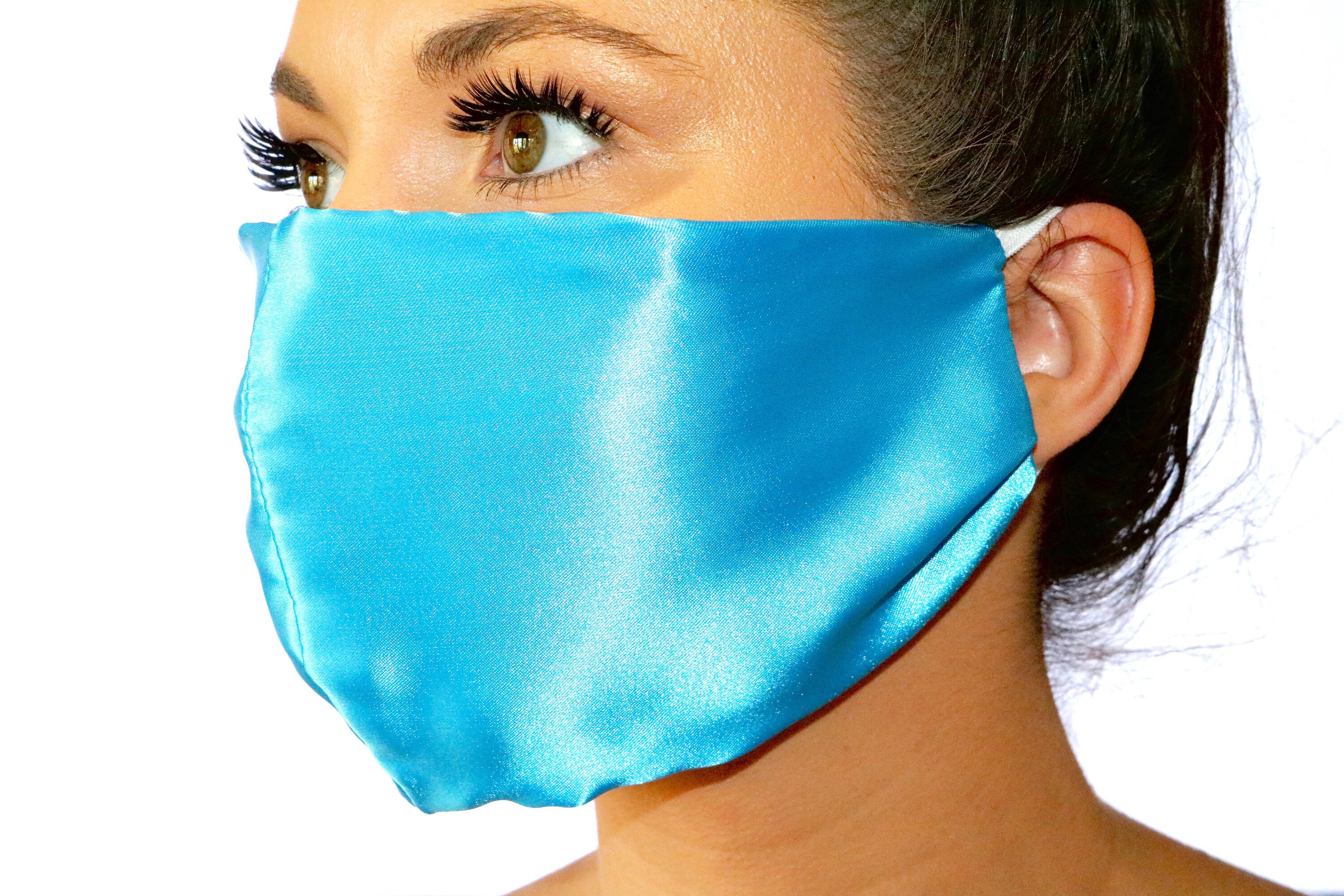 Blue Satin Face mask handmade in UK Etsy