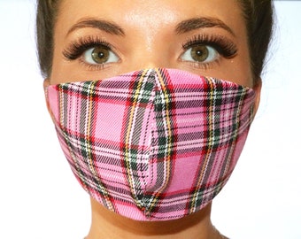 Pink Tartan Face Mask Hand Made in the UK