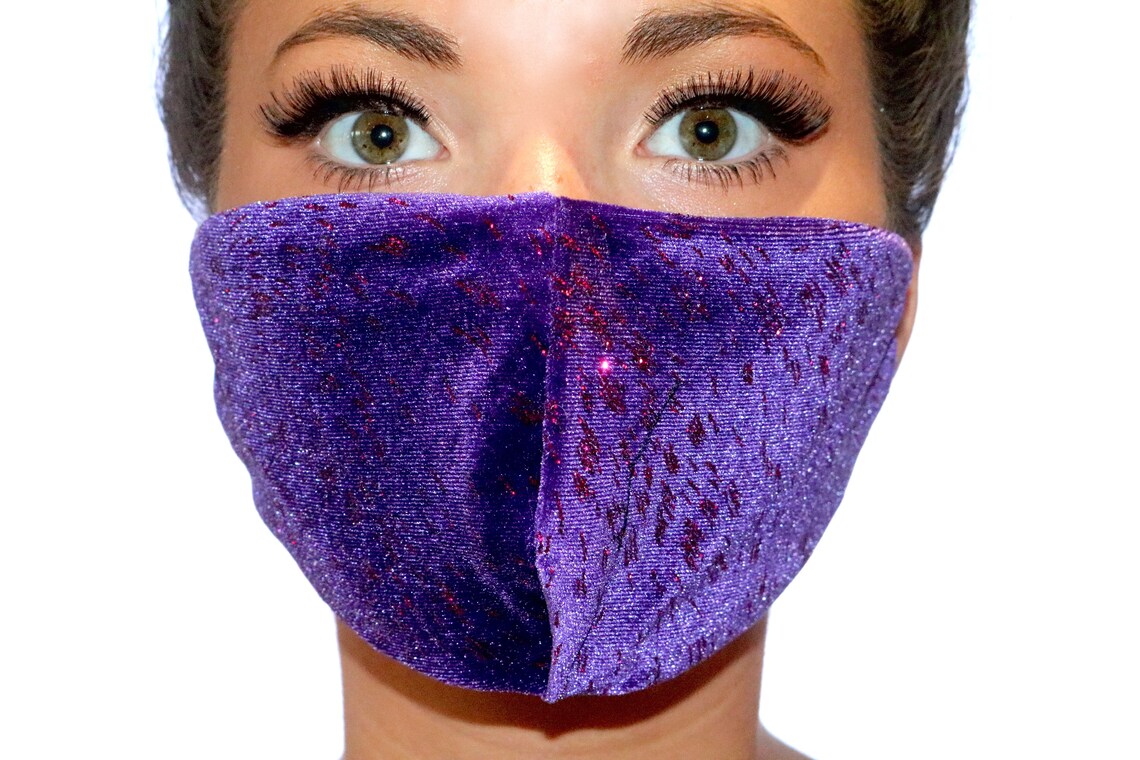 Purple Velvet Sparkle Face Mask Hand Made in the UK Etsy