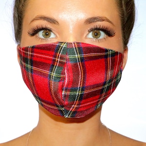 Red Tartan Face Mask Hand made in the UK