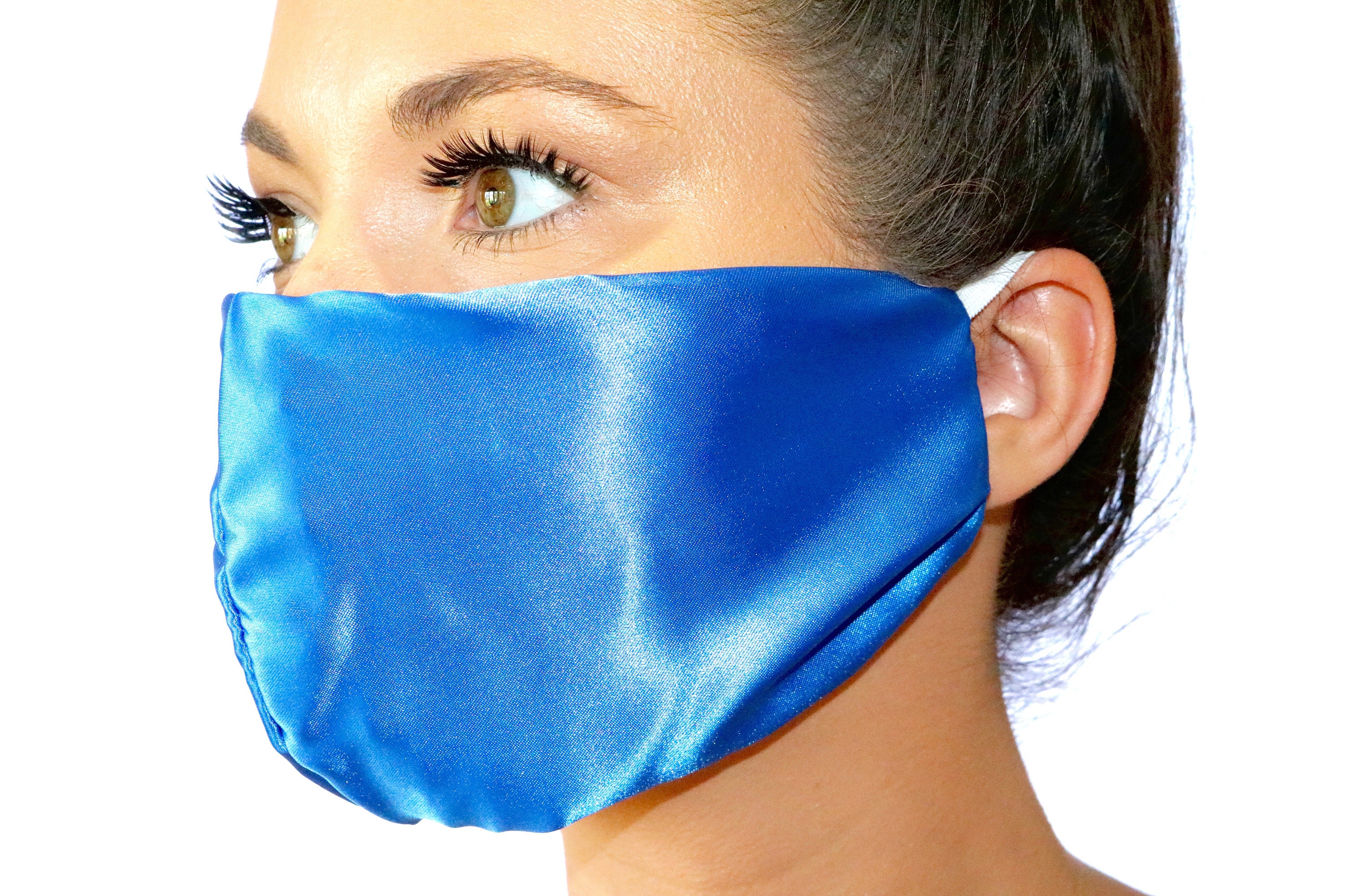 Royal Blue Satin Face Mask Handmade in UK Etsy