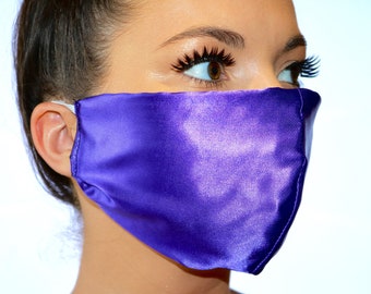 Purple satin Face mask handmade in UK LIMITED