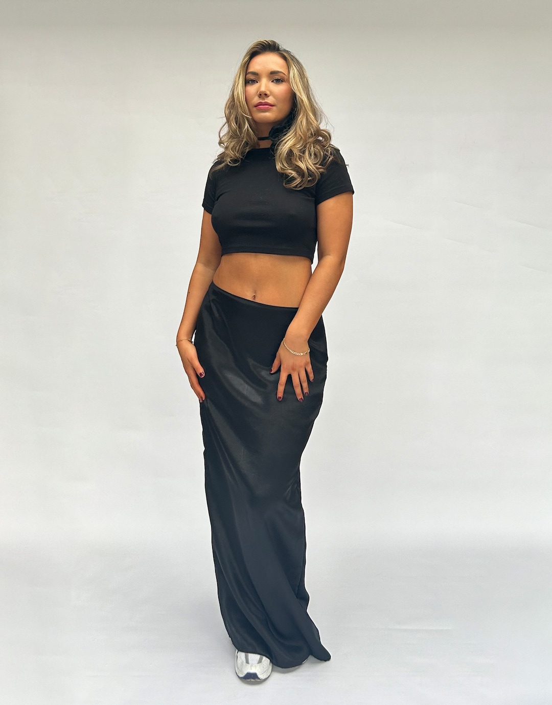 Solid Satin Mini Skirt with Slit