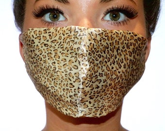 Leopard Print satin Face Mask Hand Made in the UK