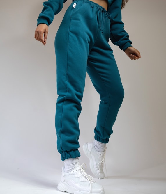 Teal Blue High Waisted Joggers Loungewear Handmade Etsy Canada