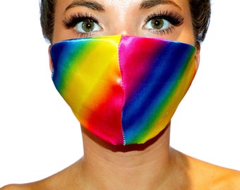Rainbow Satin Face Mask Hand Made in the UK