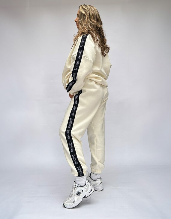 Cream High Waisted Joggers Loungewear Handmade Pea Street Logo Etsy
