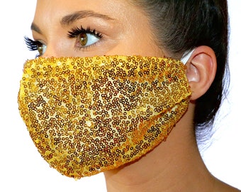 Gold sequin Face mask handmade in UK