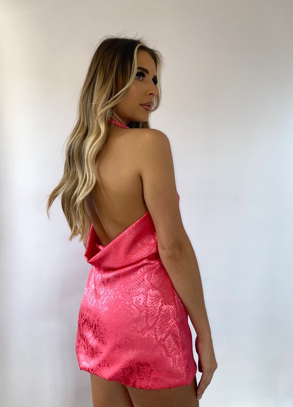 neon pink snakeskin dress Womens Dress Snakeskin Dress Pink Neon Dress Pink Snakeskin Outfit Plus  Size Snake Print Open Back