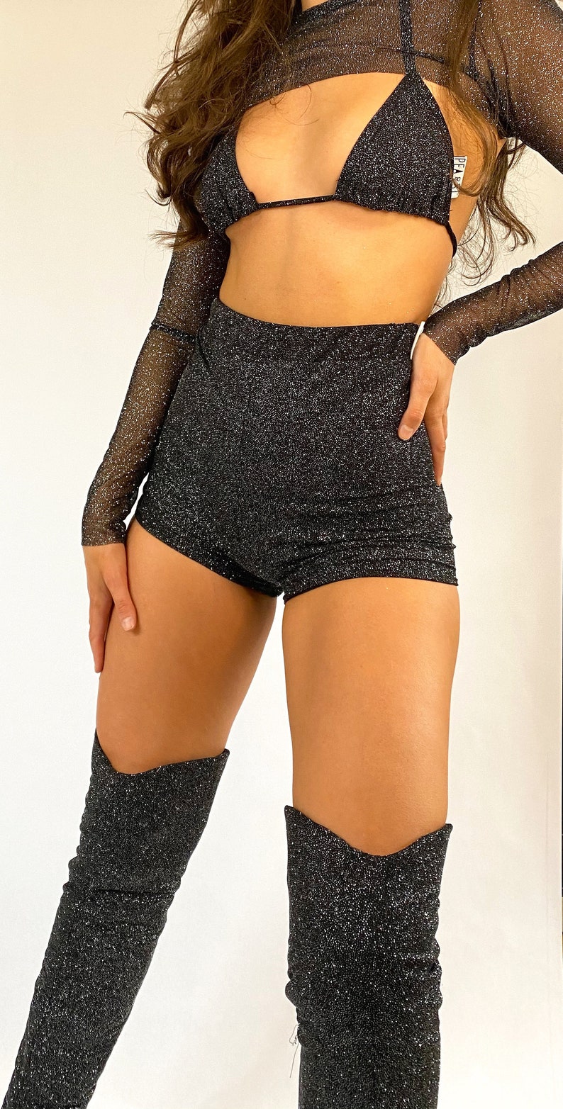 Black Sparkle Knee High Cowboy Boots Etsy UK