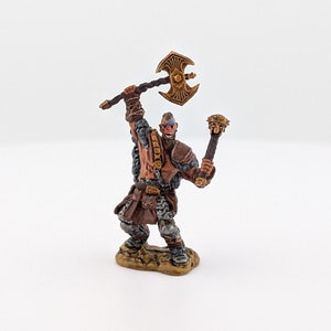 Male Human Barbarian with Axe and Morningstar - Hand Painted Miniature - Tabletop RPG